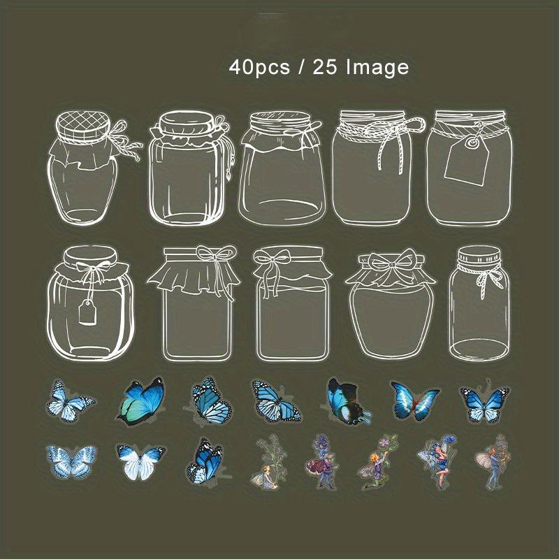 40pcs Vintage Waterproof PET Jar Plant Stickers for Crafts & Scrapbooking