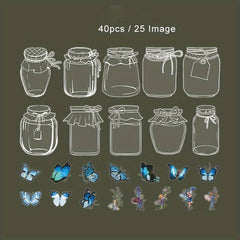 40pcs Vintage Waterproof PET Jar Plant Stickers for Crafts & Scrapbooking