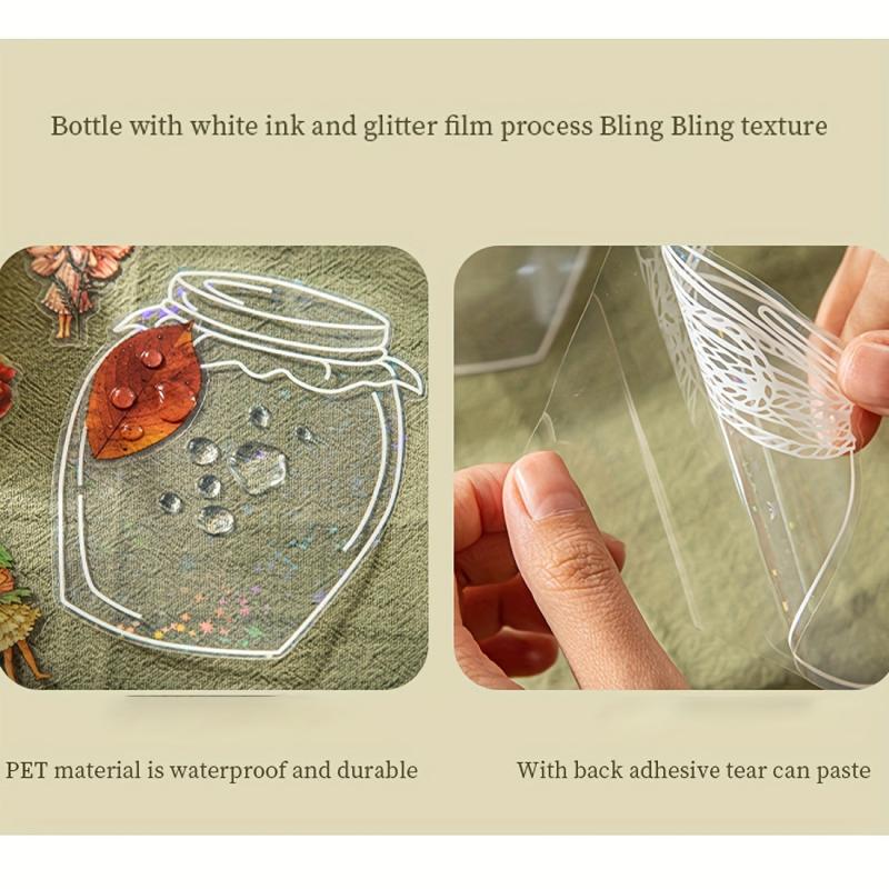 40pcs Vintage Waterproof PET Jar Plant Stickers for Crafts & Scrapbooking