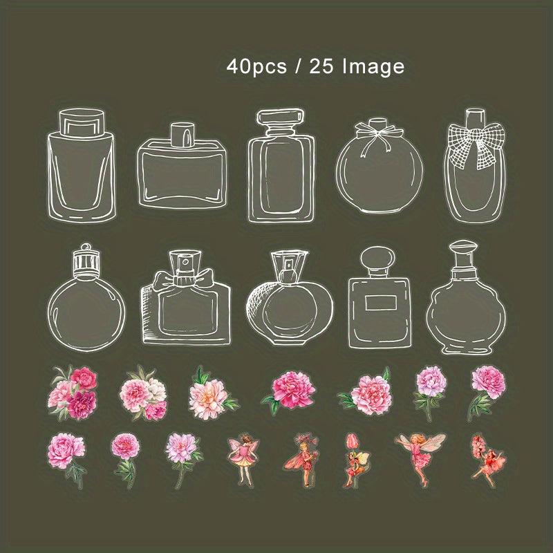 40pcs Vintage Waterproof PET Jar Plant Stickers for Crafts & Scrapbooking