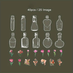 40pcs Vintage Waterproof PET Jar Plant Stickers for Crafts & Scrapbooking
