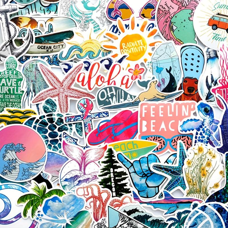 50pcs Vibrant Sea Wave Beach Stickers for a Splash of Colorful Life