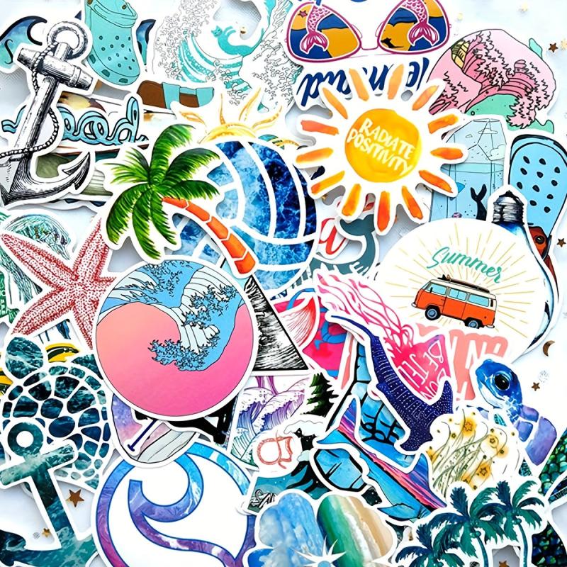 50pcs Vibrant Sea Wave Beach Stickers for a Splash of Colorful Life
