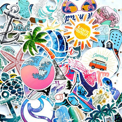 50pcs Vibrant Sea Wave Beach Stickers for a Splash of Colorful Life