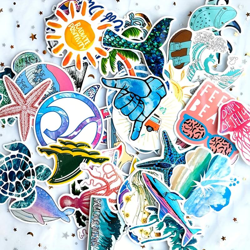 50pcs Vibrant Sea Wave Beach Stickers for a Splash of Colorful Life