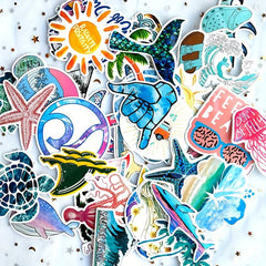 50pcs Vibrant Sea Wave Beach Stickers for a Splash of Colorful Life