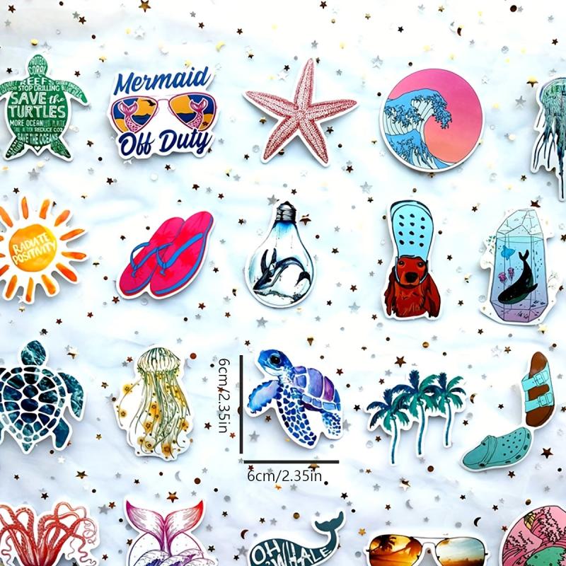 50pcs Vibrant Sea Wave Beach Stickers for a Splash of Colorful Life