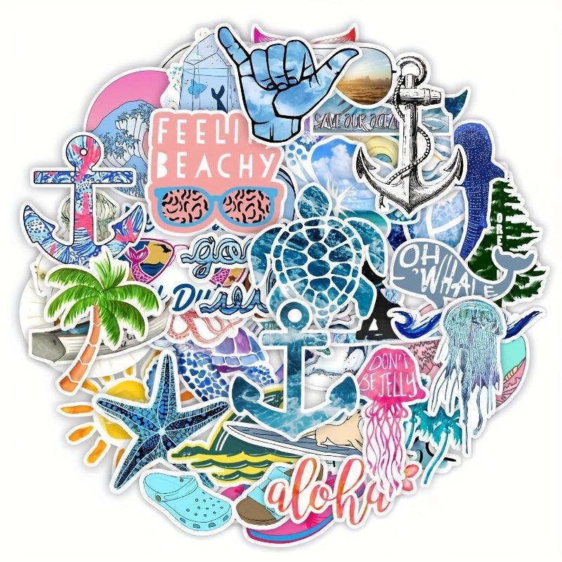 50pcs Vibrant Sea Wave Beach Stickers for a Splash of Colorful Life