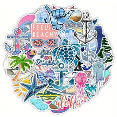 50pcs Vibrant Sea Wave Beach Stickers for a Splash of Colorful Life