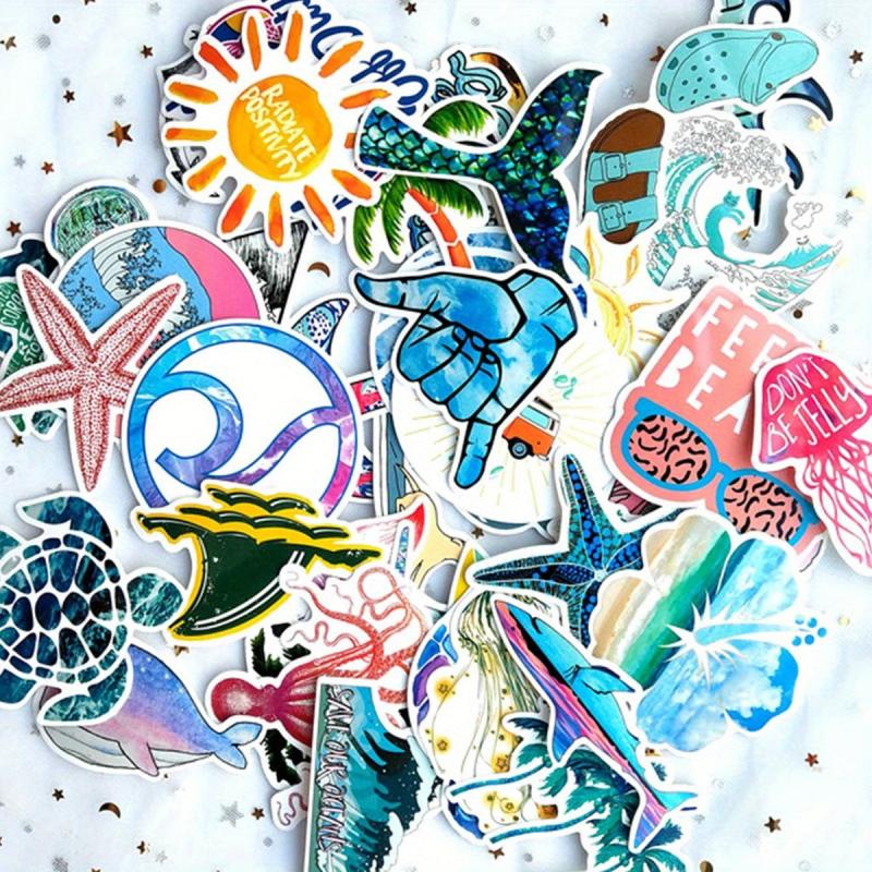 50pcs Vibrant Sea Wave Beach Stickers for a Splash of Colorful Life