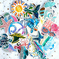 50pcs Vibrant Sea Wave Beach Stickers for a Splash of Colorful Life