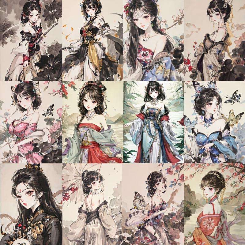 54pcs Ancient Style Ink Painting Series Sticker Bags PVC