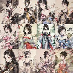 54pcs Ancient Style Ink Painting Series Sticker Bags PVC