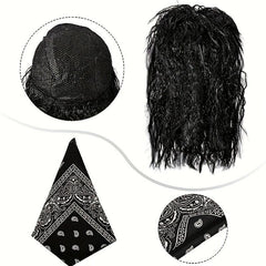 4pcs Rocker Wig Costume Set for Men 80s Rocker Headband Sunglasses Necklace