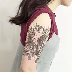 Pretty Girl And Flower Pattern Tattoo Sticker Waterproof Long Lasting Arm Tattoo