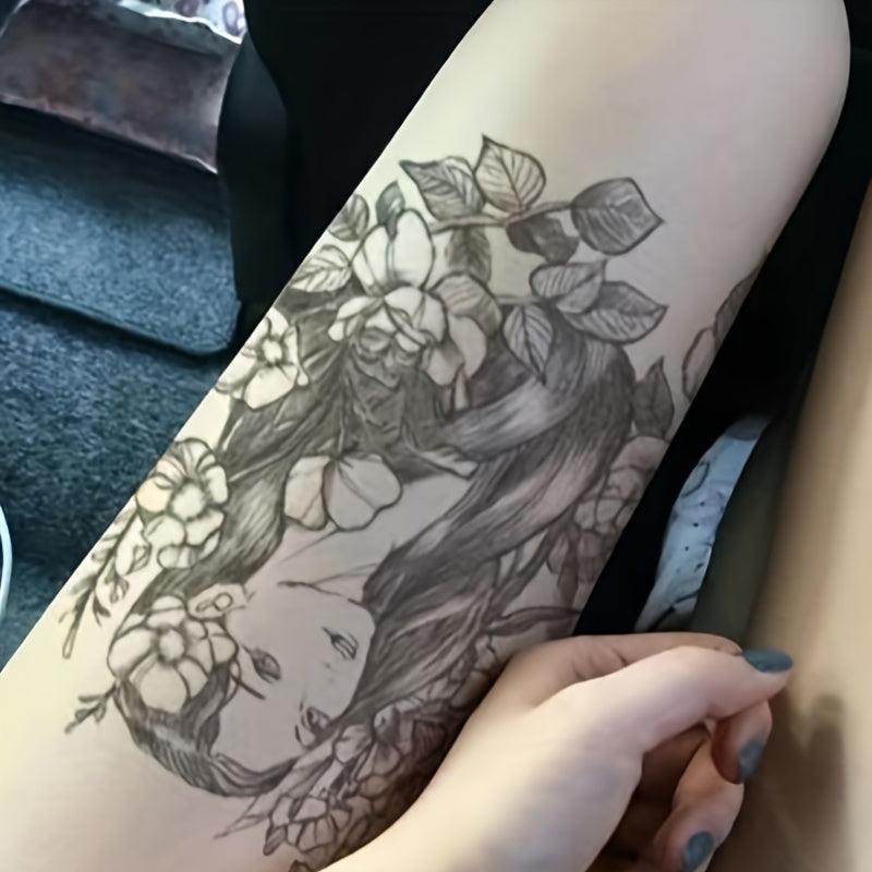 Pretty Girl And Flower Pattern Tattoo Sticker Waterproof Long Lasting Arm Tattoo
