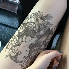 Pretty Girl And Flower Pattern Tattoo Sticker Waterproof Long Lasting Arm Tattoo