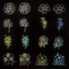 100pcs Transparent Holographic Tea Flower Stickers, Waterproof and Reusable