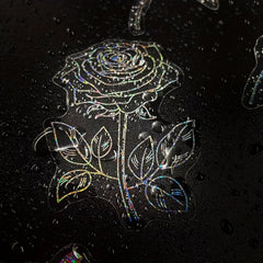 100pcs Transparent Holographic Tea Flower Stickers, Waterproof and Reusable