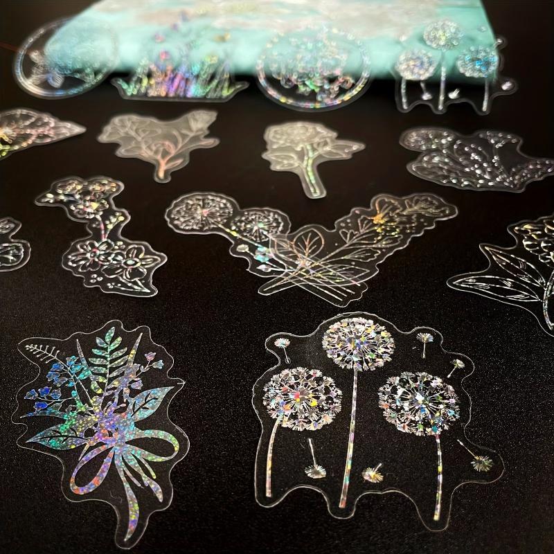 100pcs Transparent Holographic Tea Flower Stickers, Waterproof and Reusable