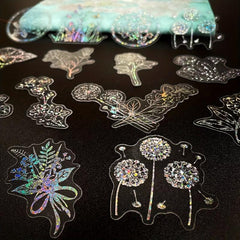 100pcs Transparent Holographic Tea Flower Stickers, Waterproof and Reusable