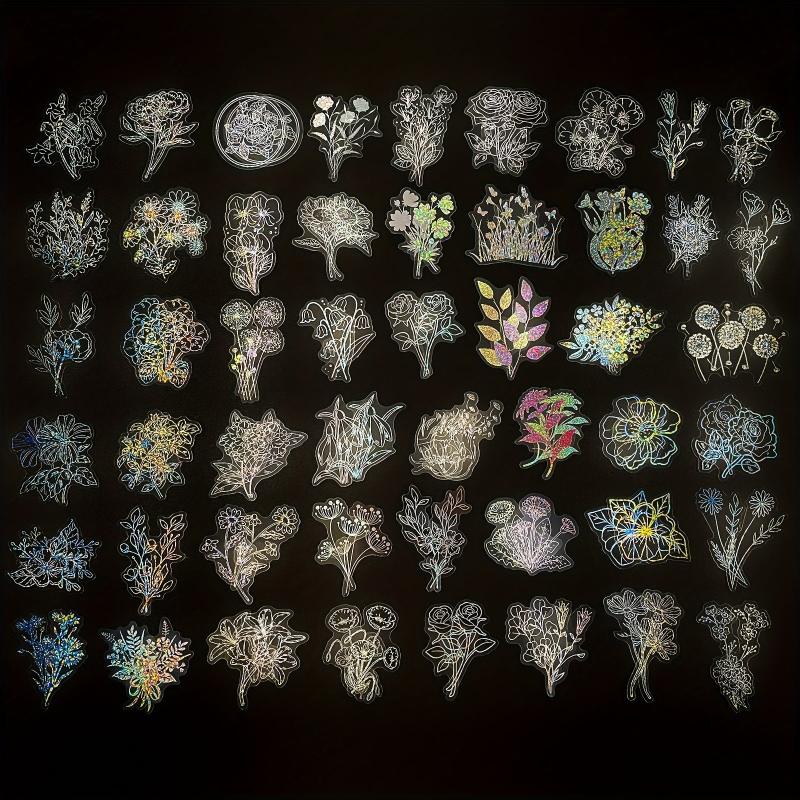 100pcs Transparent Holographic Tea Flower Stickers, Waterproof and Reusable
