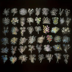 100pcs Transparent Holographic Tea Flower Stickers, Waterproof and Reusable