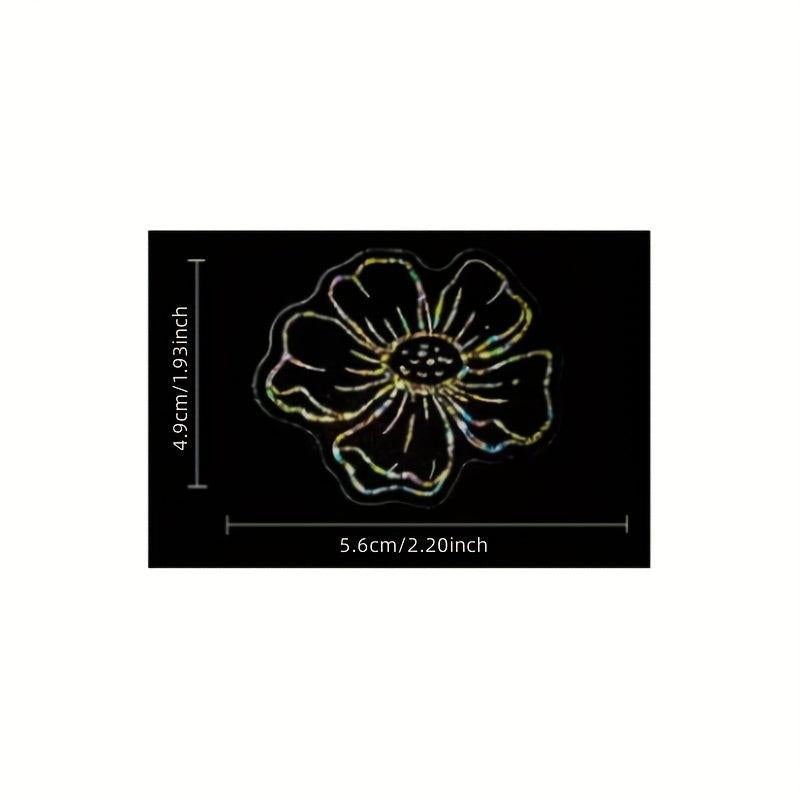 100pcs Transparent Holographic Tea Flower Stickers, Waterproof and Reusable