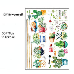 Green Cactus Flower Pot Sticker Kitchen Decor Wall Decal