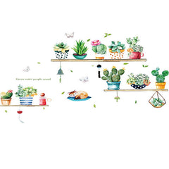 Green Cactus Flower Pot Sticker Kitchen Decor Wall Decal