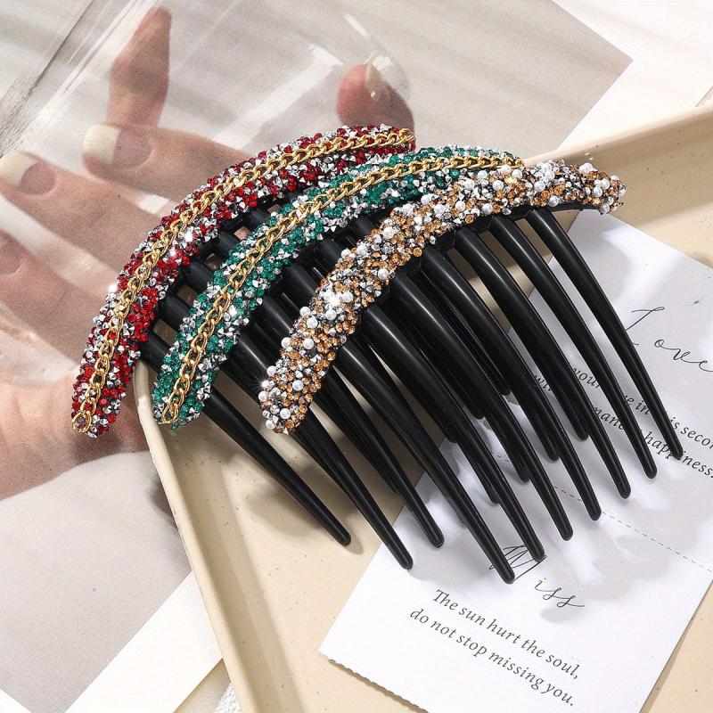 3pcs Women's Pearls & Rhinestone Hair Comb Clips