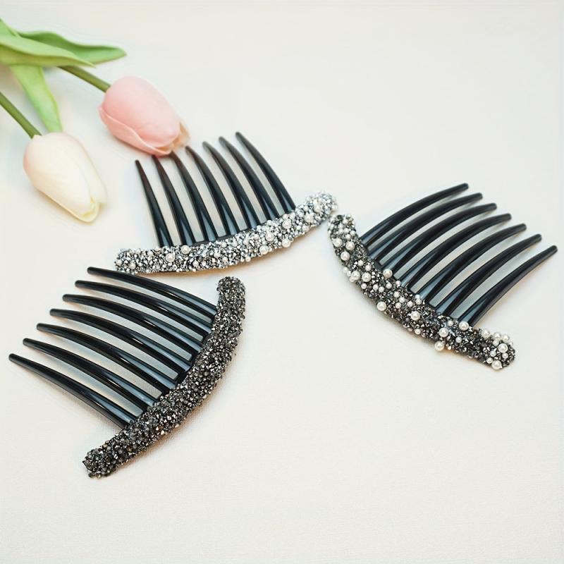 3pcs Women's Pearls & Rhinestone Hair Comb Clips