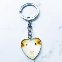 Guinea Pig Keychain Heart Shaped Glass Gem Metal Pendant Key Chain Keyring