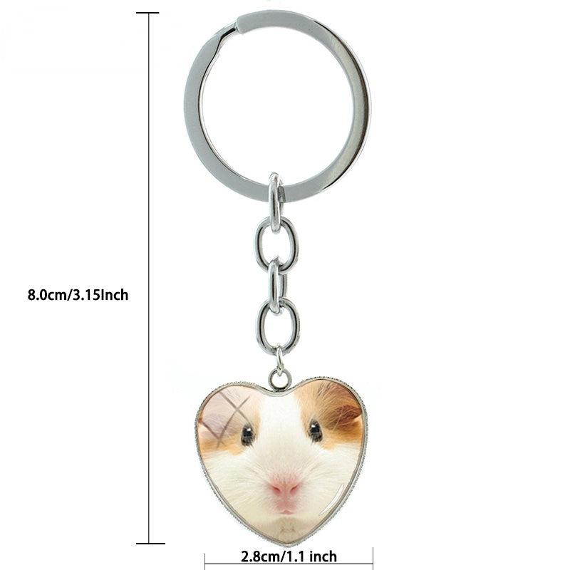 Guinea Pig Keychain Heart Shaped Glass Gem Metal Pendant Key Chain Keyring