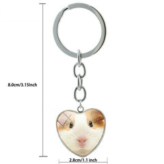 Guinea Pig Keychain Heart Shaped Glass Gem Metal Pendant Key Chain Keyring