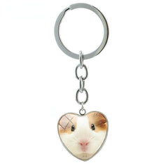 Guinea Pig Keychain Heart Shaped Glass Gem Metal Pendant Key Chain Keyring