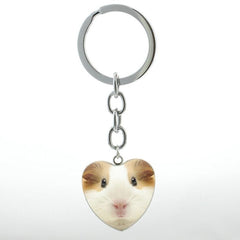 Guinea Pig Keychain Heart Shaped Glass Gem Metal Pendant Key Chain Keyring