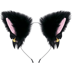 Faux Fur Animal Ears Headband w/Bell Hair Accessories