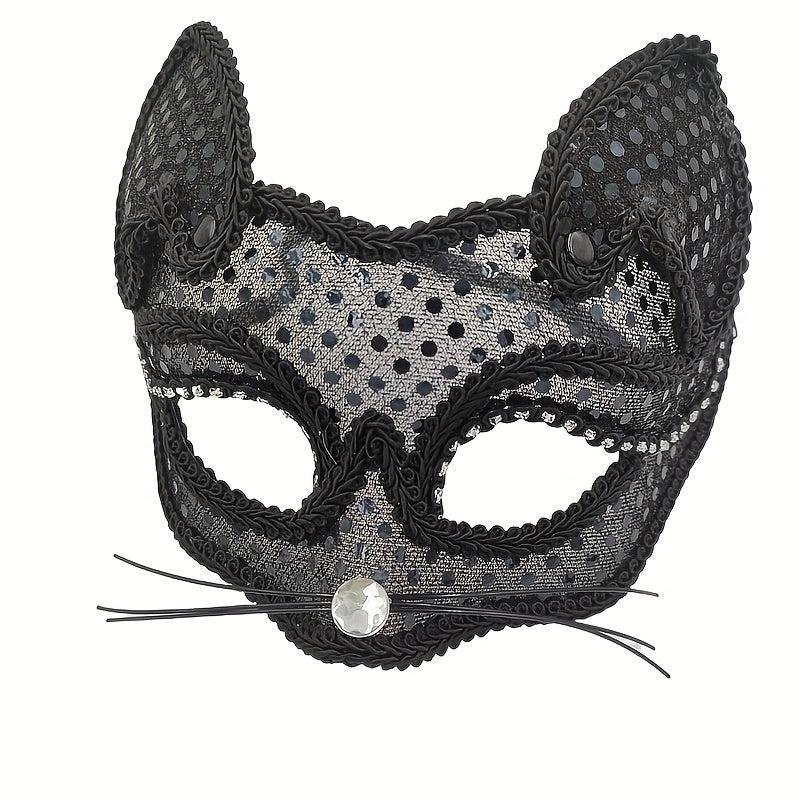 Men's Masquerade Cat Face Lace Mask Halloween Party Dress Up Props