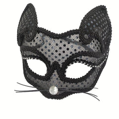 Men's Masquerade Cat Face Lace Mask Halloween Party Dress Up Props