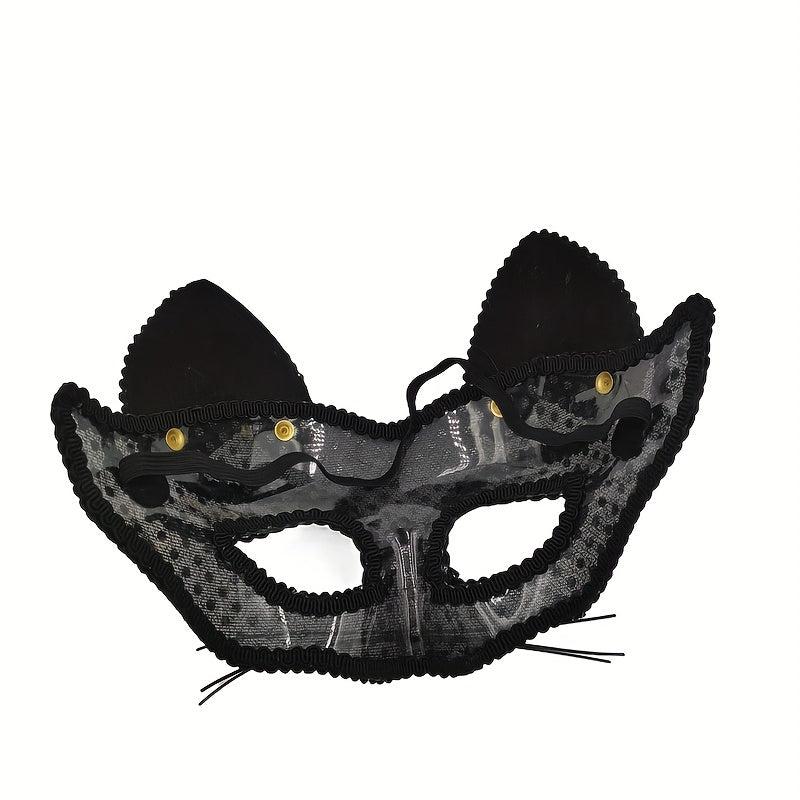 Men's Masquerade Cat Face Lace Mask Halloween Party Dress Up Props