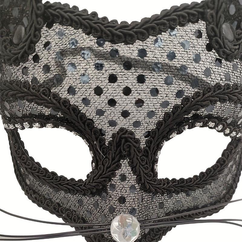 Men's Masquerade Cat Face Lace Mask Halloween Party Dress Up Props