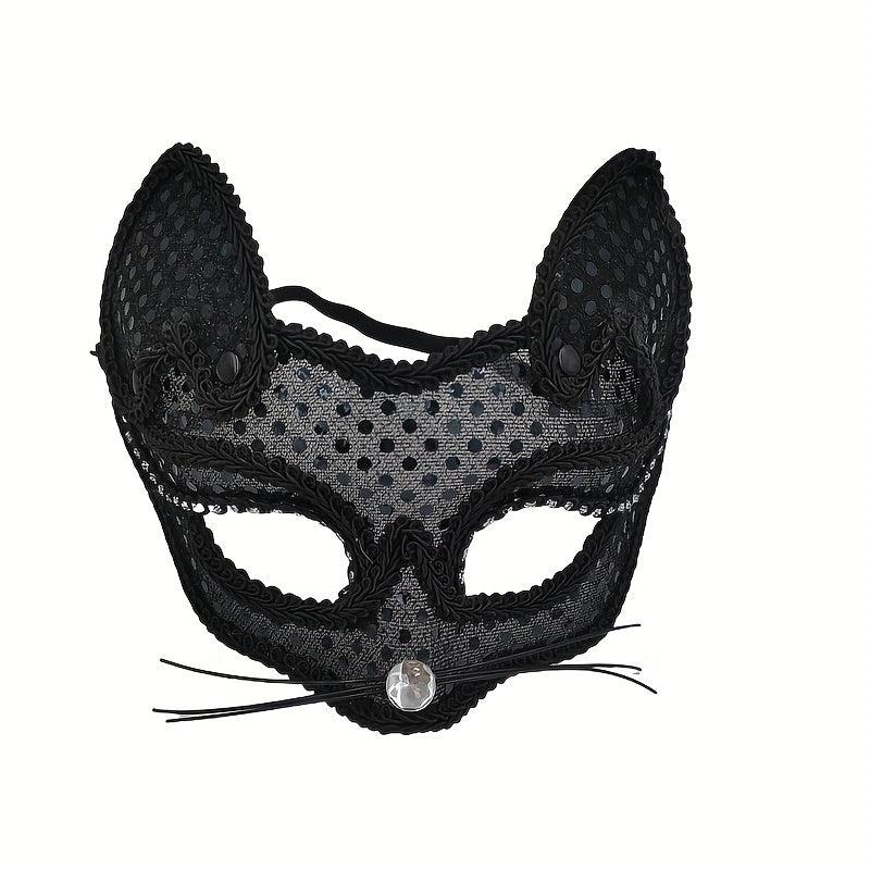 Men's Masquerade Cat Face Lace Mask Halloween Party Dress Up Props