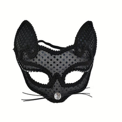 Men's Masquerade Cat Face Lace Mask Halloween Party Dress Up Props