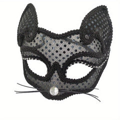 Men's Masquerade Cat Face Lace Mask Halloween Party Dress Up Props