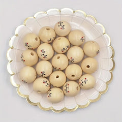 3Pcs 30MM Cat Doll Head Smiley Wooden Beads Round Loose Beads