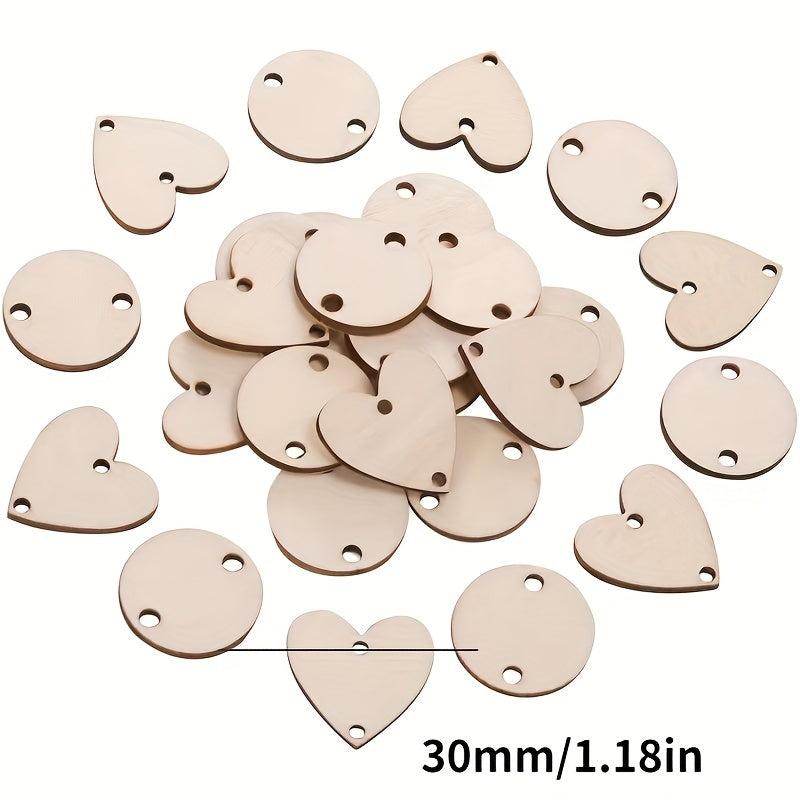 50pcs 30MM Wooden Circle With Hole Wood Chip Disc Label DIY Wedding Decorations