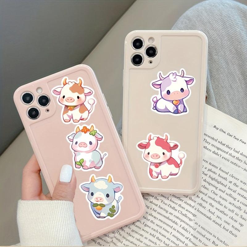 50 Pcs Cow Stickers Pack Vinyl Waterproof Cartoon Animal Sticker