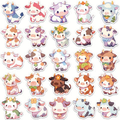 50 Pcs Cow Stickers Pack Vinyl Waterproof Cartoon Animal Sticker