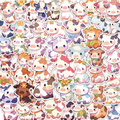 50 Pcs Cow Stickers Pack Vinyl Waterproof Cartoon Animal Sticker